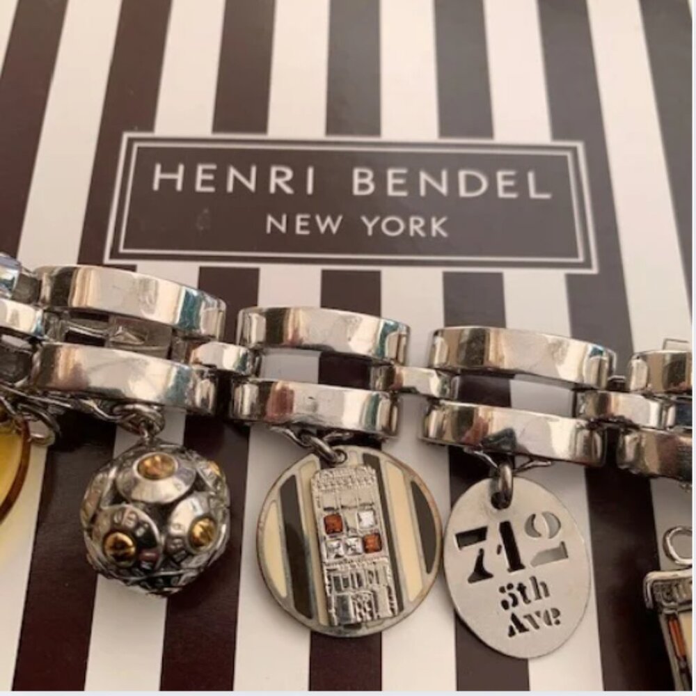 Henri Bendel Vintage Silver Link Six Charm Bracelet Rare